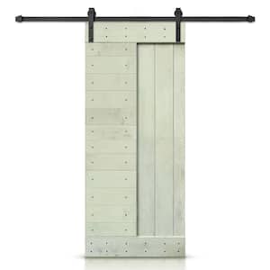 30 in. x 84 in. Sage Green Stained DIY Knotty Pine Wood Interior Sliding Barn Door with Hardware Kit