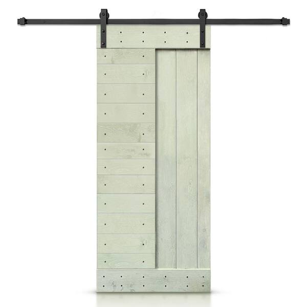 CALHOME 30 in. x 84 in. Sage Green Stained DIY Knotty Pine Wood Interior Sliding Barn Door with Hardware Kit