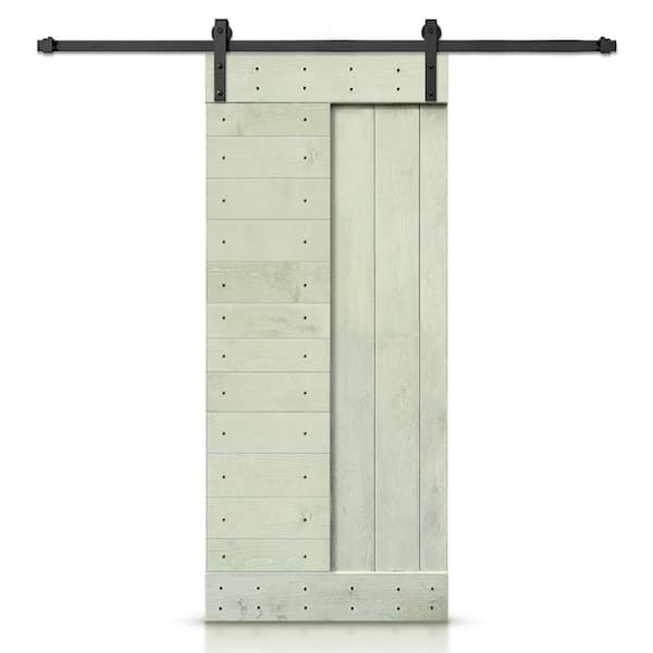 CALHOME 36 in. x 84 in. Sage Green Stained DIY Knotty Pine Wood Interior Sliding Barn Door with Hardware Kit