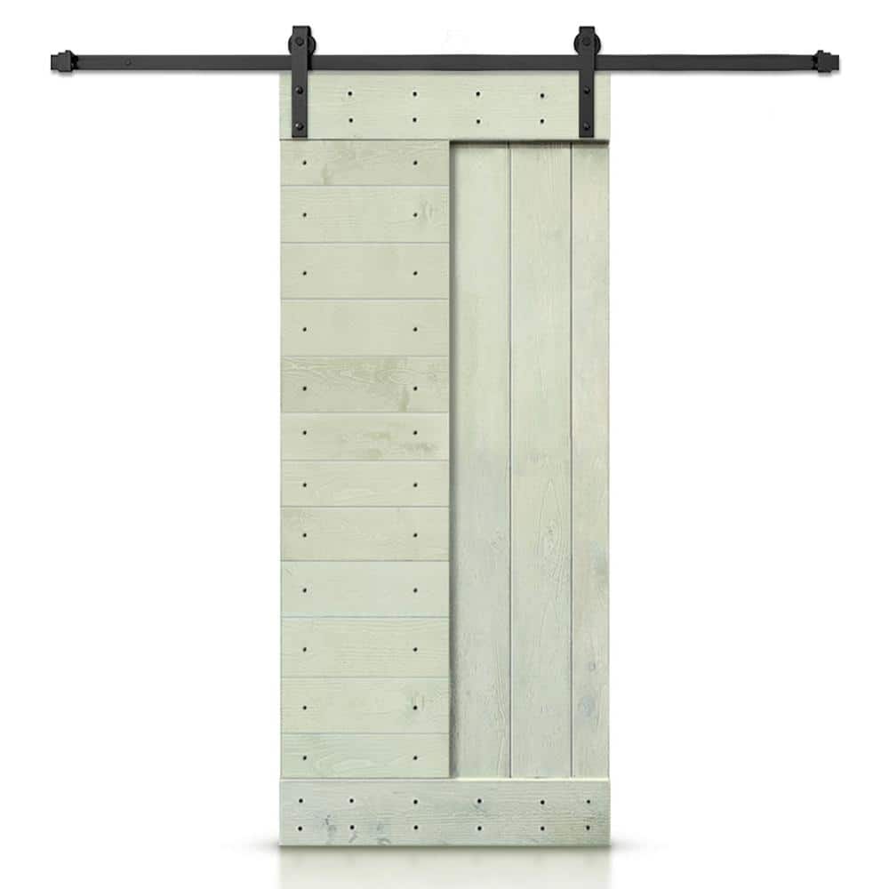 42 in. x 84 in. Sage Green Stained DIY Knotty Pine Wood Interior Sliding Barn Door with Hardware Kit price history on PriceWatchPro
