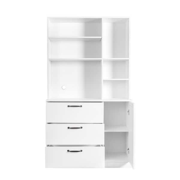 70.87 H White Large Kitchen Pantry Storage Cabinet with Drawers and Open Shelves Freestanding Cupboard Buffet Cabinet