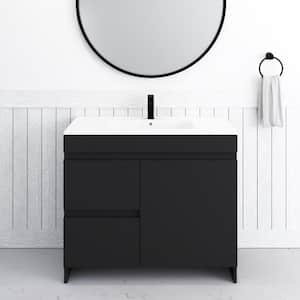 Mace 40 in. W x 18 in. D x 34 in. H Bath Vanity in Black with White Ceramic Top and Left-Side Drawers