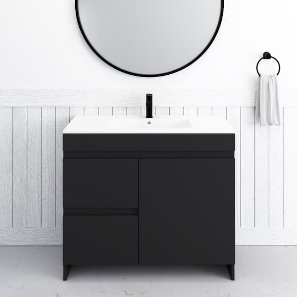 VOLPA USA AMERICAN CRAFTED VANITIES Mace 40 in. W x 18 in. D x 34 in. H Bath Vanity in Black with White Ceramic Top and Left-Side Drawers