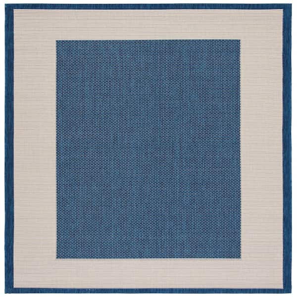 Courtyard Navy/Beige 7 ft. x 7 ft. Border Solid Indoor/Outdoor Patio  Square Area Rug