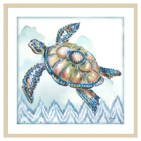 Amanti Art Boho Shells I Sea Turtle by Tre Sorelle Studios 33 in. W x 33 in. H. Wood Framed Wall Art Print Framed in Brown