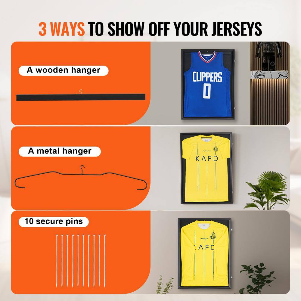 Large Matte Black Lockable Jersey Display Frame with UV Protection