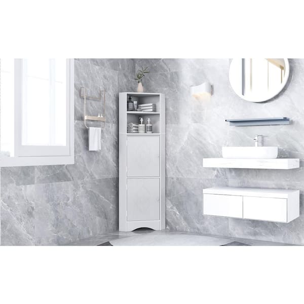 Unbranded 15 in. W x 15 in. D x 61 in. H White Wood Linen Cabinet with Adjustable Shelves