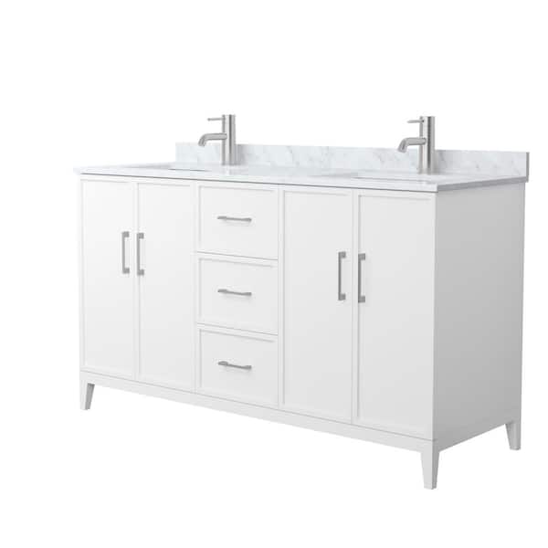 Wyndham Collection Elan 60 in. W x 22 in. D x 35 in. H Double Bath Vanity in White with White Carrara Marble Top