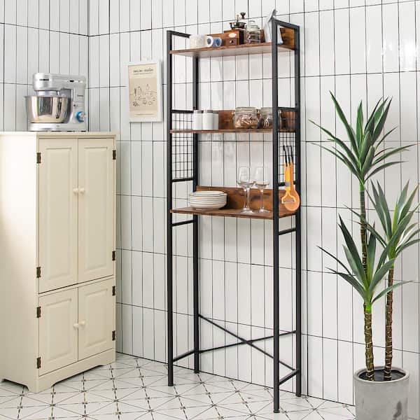 J&V TEXTILES Fresh Home 23.5 in. W x 65 in. H x 9.75 in. D Black Metal 3- Shelf Over the Toilet Storage Space Saver in Black 330-BK - The Home Depot