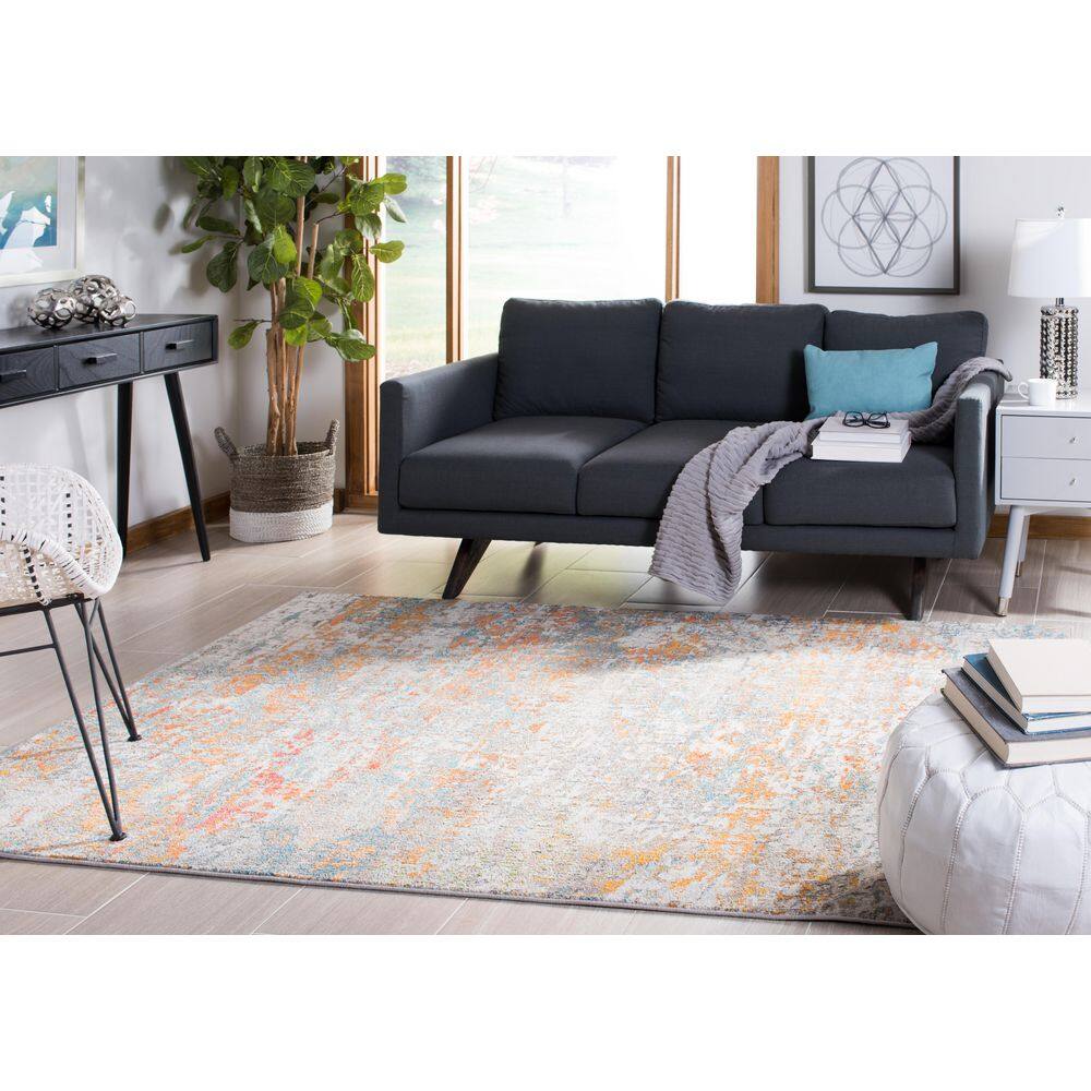 Madison 5' x 5' Square Gray and Orange Abstract Rug