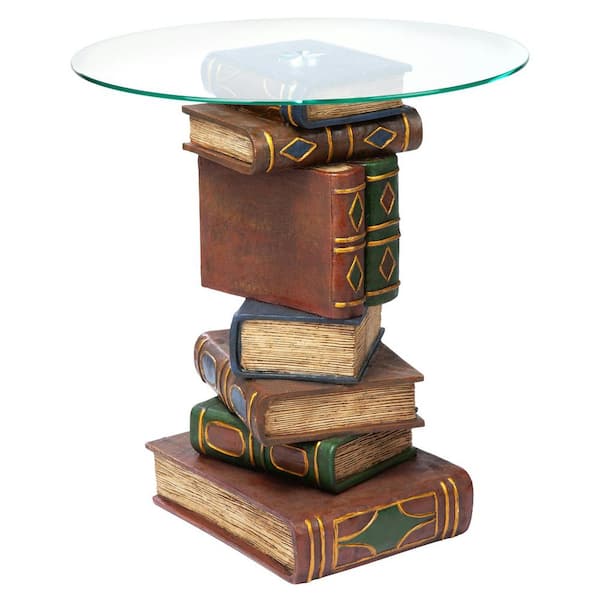 Design Toscano Stacked Volumes 20.5 in. H Multi-Colored Polyresin Glass-Topped Round Sculptural Table