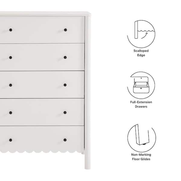 Emmeline Scalloped 5-Drawer Chest by Modway - White