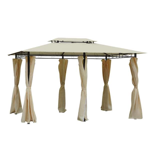FORCLOVER 10 ft. x 13 ft. 2-Tier Vented Steel Outdoor Gazebo Canopy with Removable Shade Curtains Curtains, Cream White
