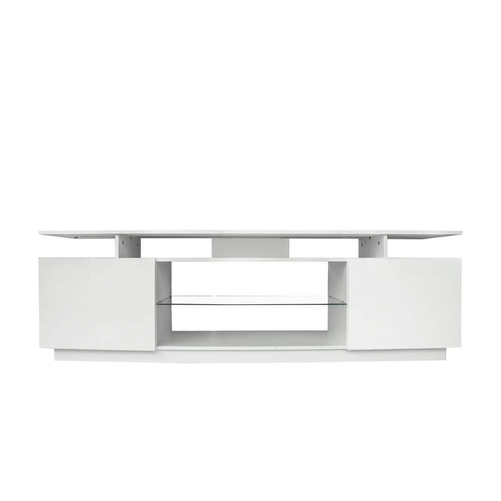 71 in. Modern White TV Stand with RGB Light Fits TVs up to 80 in. with 2 S