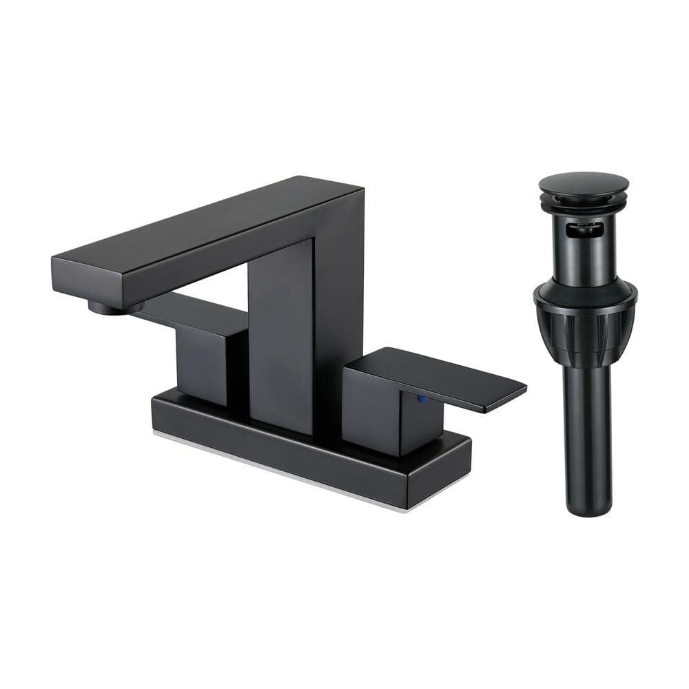 304-Stainless Steel 4 in. Centerset Double Handle Bathroom Faucet with Drain Kit Included in Matte Black price history on PriceWatchPro