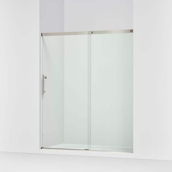Setra 57-60 in. W x 71 in. H Frameless Sliding Shower Door in Brushed Nickel with 1/4 in. Thick Clear Tempered Glass