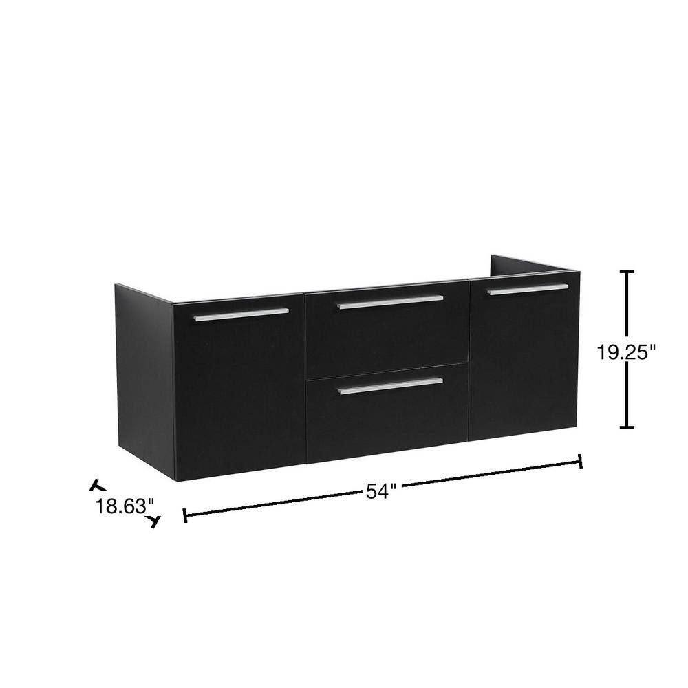 Black Engineered Wood Wall-Mount Double Vanity Base, 54-inch