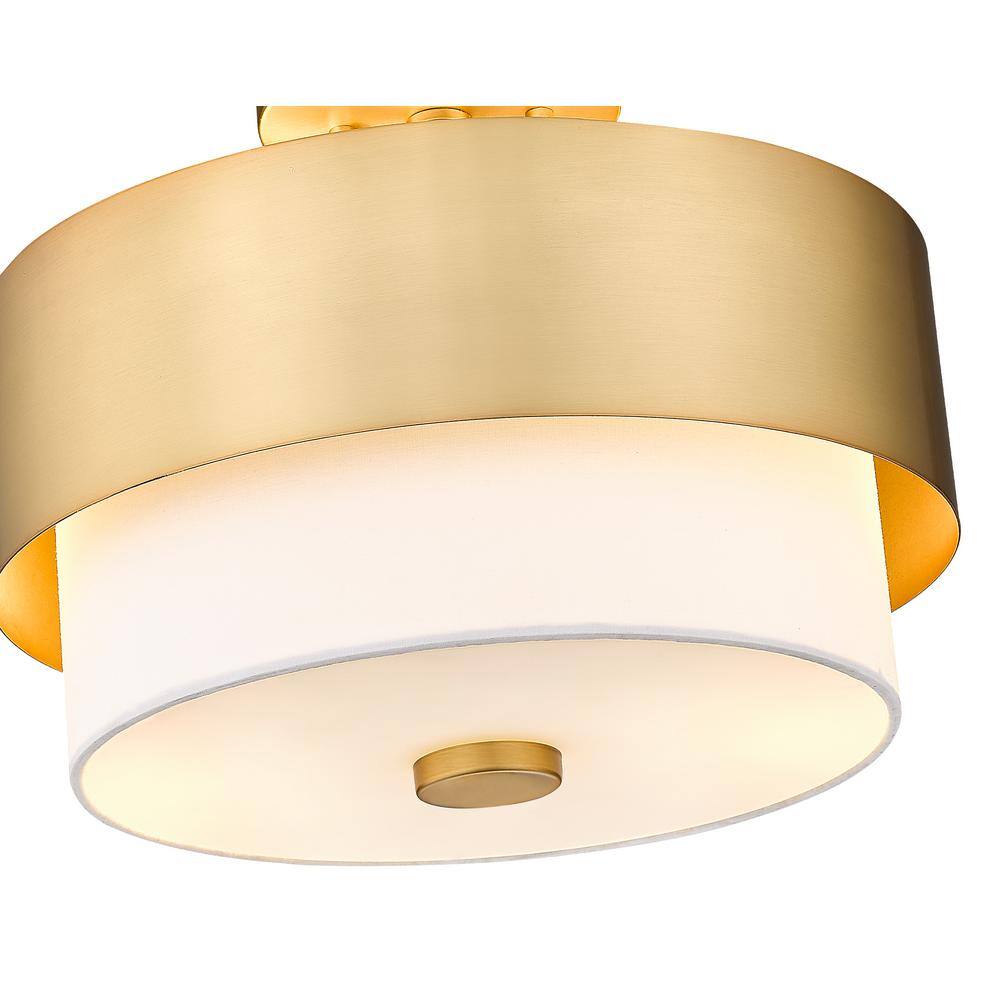 Matte Black and Brass Drum Semi-Flush Mount Light