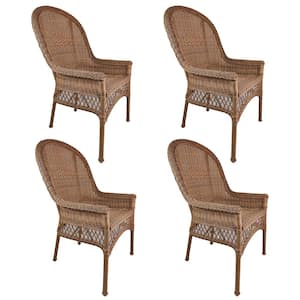 Light Brown Patio Rattan Chair Wicker Patio Outdoor Dining Chair (4-Pack)