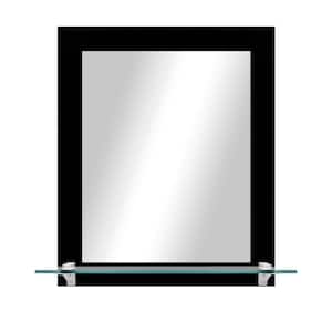 21.5 in. W x 25.5 in. H Rectangle Black Vertical Mirror With Tempered Glass Shelf/Chrome Brackets