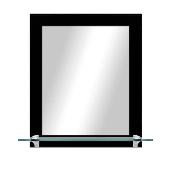 Unbranded 21.5 in. W x 25.5 in. H Rectangle Black Vertical Mirror with Tempered Glass Shelf/Chrome Brackets