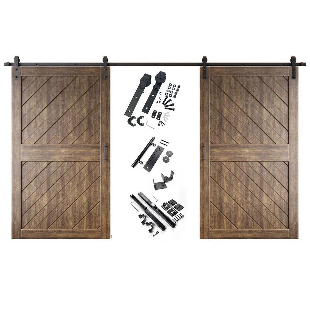 XT1 50 in. x 84 in. C-Panel Dark Walnut Slanted Stripe Design Double Pine Wood Sliding Barn Door with Hardware Kit price history on PriceWatchPro