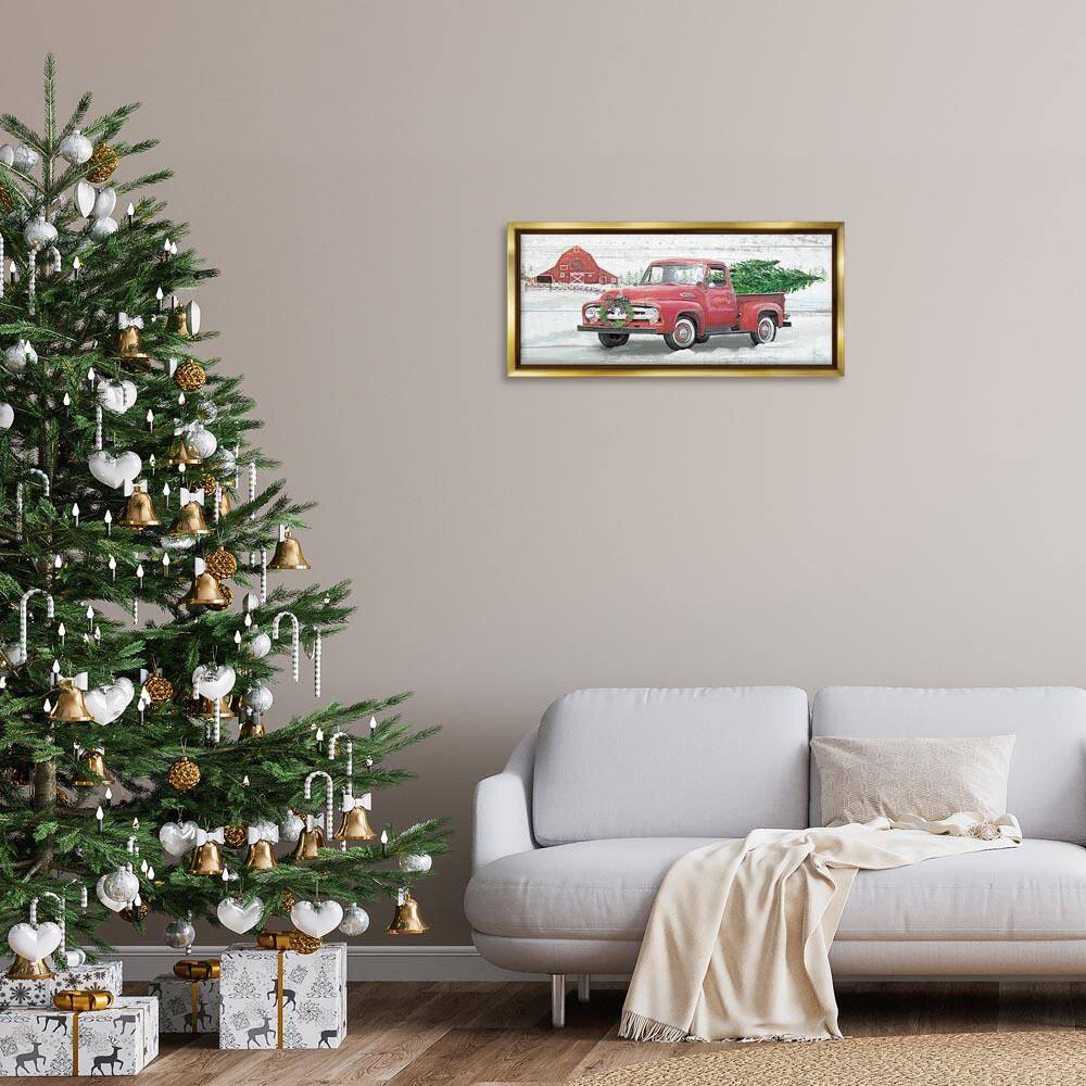 Christmas Truck on Snowy Farm by Mollie B. Gold Floater Frame Travel Graphic Art Print 14 in. x 31 in. price history on PriceWatchPro