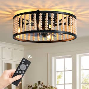 18.5 in. Indoor Black Beaded Low Profile Flush Mount Ceiling Fan with Remote Included with No Bulb