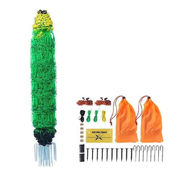 Misopily 35 in. PE Electric Garden Fence Netting with Posts and Double-Spiked Stakes for Goats, Sheep, Deer, Hogs and Dogs, Green