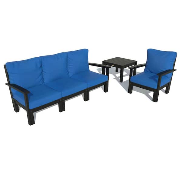 Highwood Bespoke Deep Seating 1-Piece Plastic Outdoor Couch Chair and Side Table with Cushions