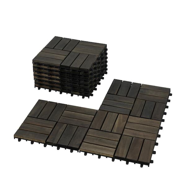 1 ft. x 1 ft. Acacia Wood Interlocking Deck Tiles in Dark Brown, Indoor Outdoor Checker Pattern Floor Tiles(30 per Case)