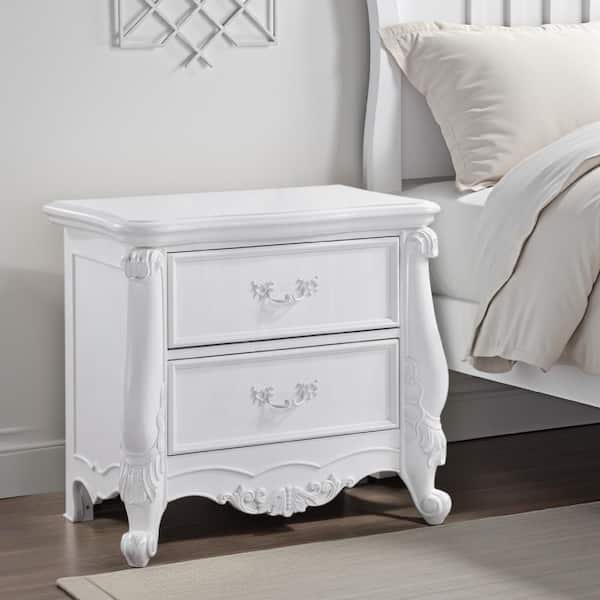 Benjara Maver White 2-Drawer 19 in. W Nightstand
