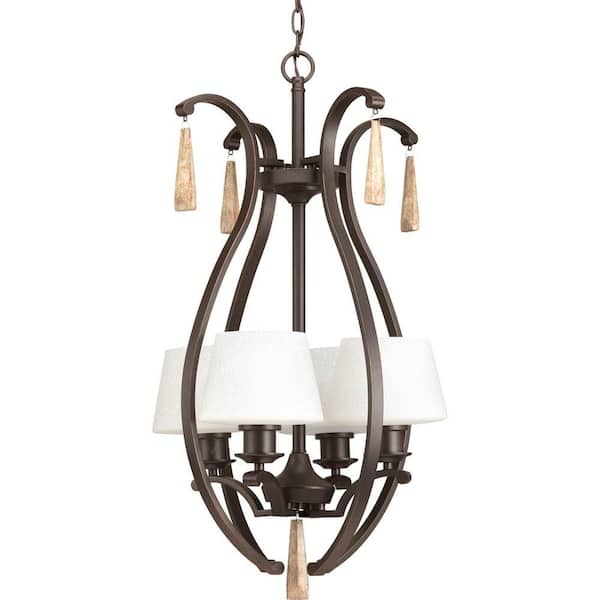 Progress Lighting Club Collection 4-Light Antique Bronze Foyer Pendant with Tea-Stained Glass