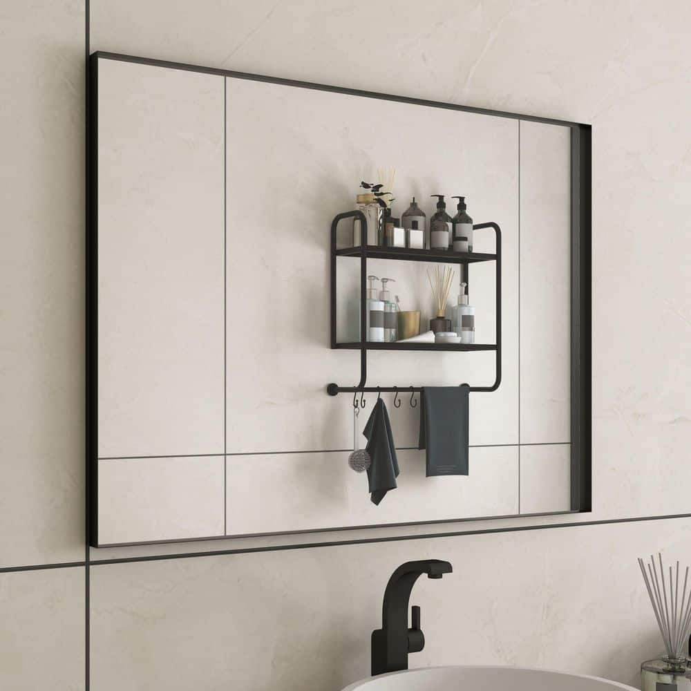 48 in. W x 36 in. H Rectangular Aluminum Framed Wall Bathroom Vanity Mirror in Black price history on PriceWatchPro