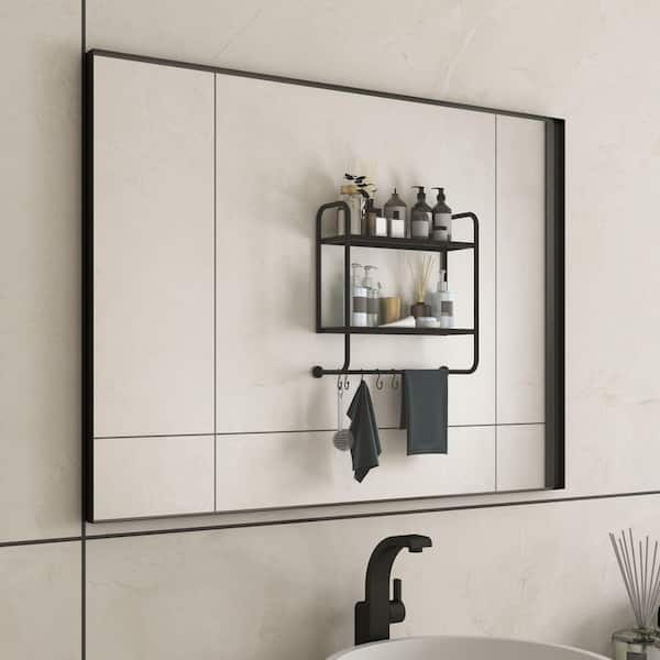 48 in. W x 36 in. H Rectangular Aluminum Framed Wall Bathroom Vanity Mirror in Black