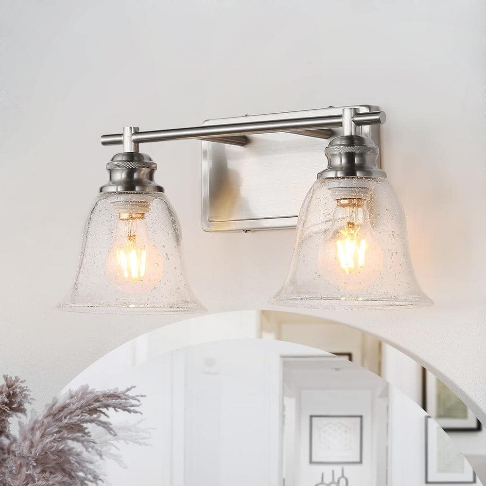 Modern 16 in. 2-Light Brushed Nickel Vanity Light with Seeded Glass Shade price history on PriceWatchPro