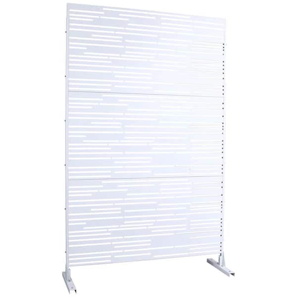 Outdoor and Indoor 6.3 ft. x 4 ft. Freestanding Decorative Privacy Fence Screen White Metal for Garden Fence