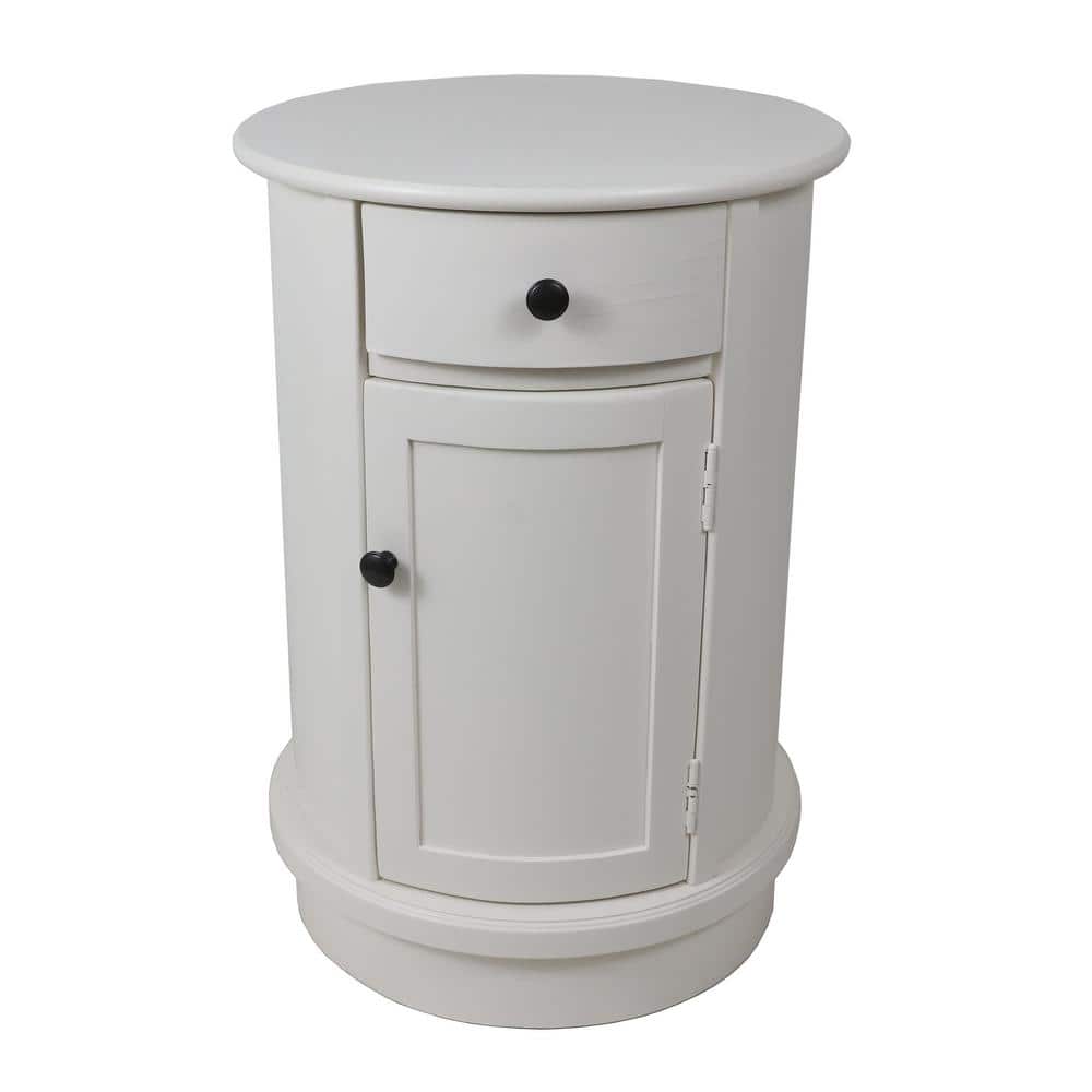 Decor Therapy Keaton White Round, Round Night Table With Drawer