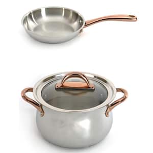 Ouro Gold 3-Piece 18/10 Stainless Steel Cookware Set with Glass Lid and Rose Gold Handles