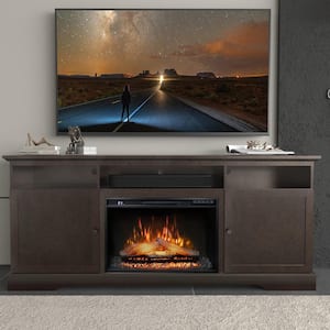 72 in. Fireplace TV Stand, Freestanding, Dark Brown