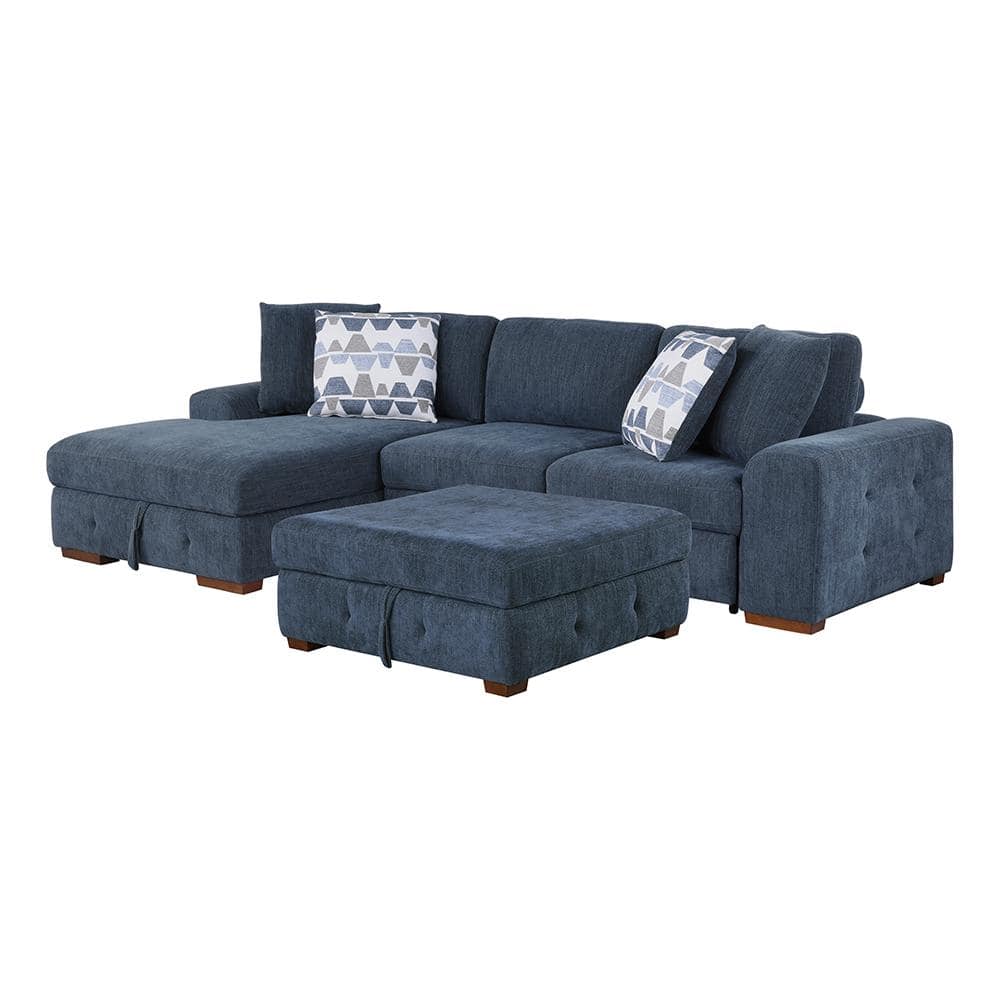 Laconia 115 in. Straight Arm 3-Piece Chenille Sectional Sofa in Blue with L