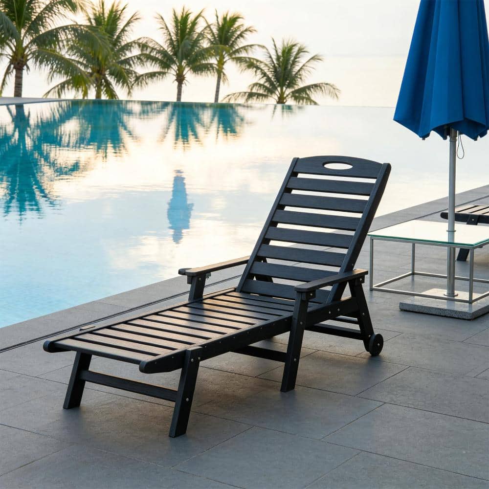 Patio Lounge Chair Outdoor, HDPE Outdoor Chaise Lounge with Reclining Backrest, Pool Lounger Chair for Outside, Black price history on PriceWatchPro