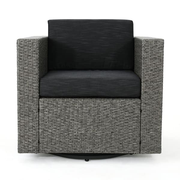 Puerta Mixed Black Swivel Metal Outdoor Patio Lounge Chair with Dark Grey Cushion (2-Pack)
