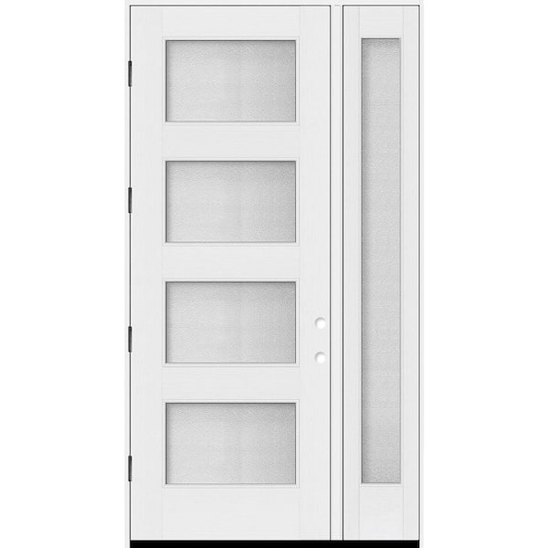 Palisade 51 in. x 96 in. 4L MicroGranite Impact Glass RHOS Unfinished Fiberglass Prehung Front Door w/12in.SL 4-9/16Jamb