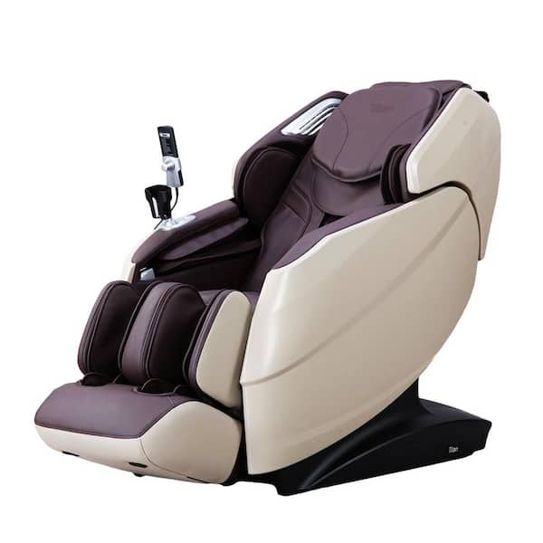Rejuv Series Brown Faux Leather Reclining 4D Massage Chair with Voice Recognition, Bluetooth Speakers and Heated Seat