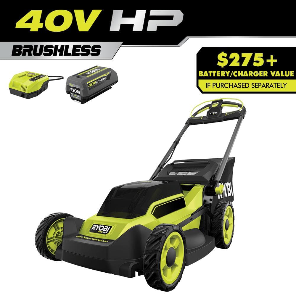 Ryobi 40V HP Brushless 20 in. Cordless Electric Battery Walk Behind Self-Propelled Mower with 6.0 Ah Battery and Charger