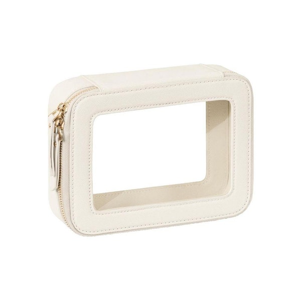 Beige Clear Makeup Bag Cosmetic Organizer Case Waterproof Travel Toiletry Bag Skincare Pouch with Golden Zipper