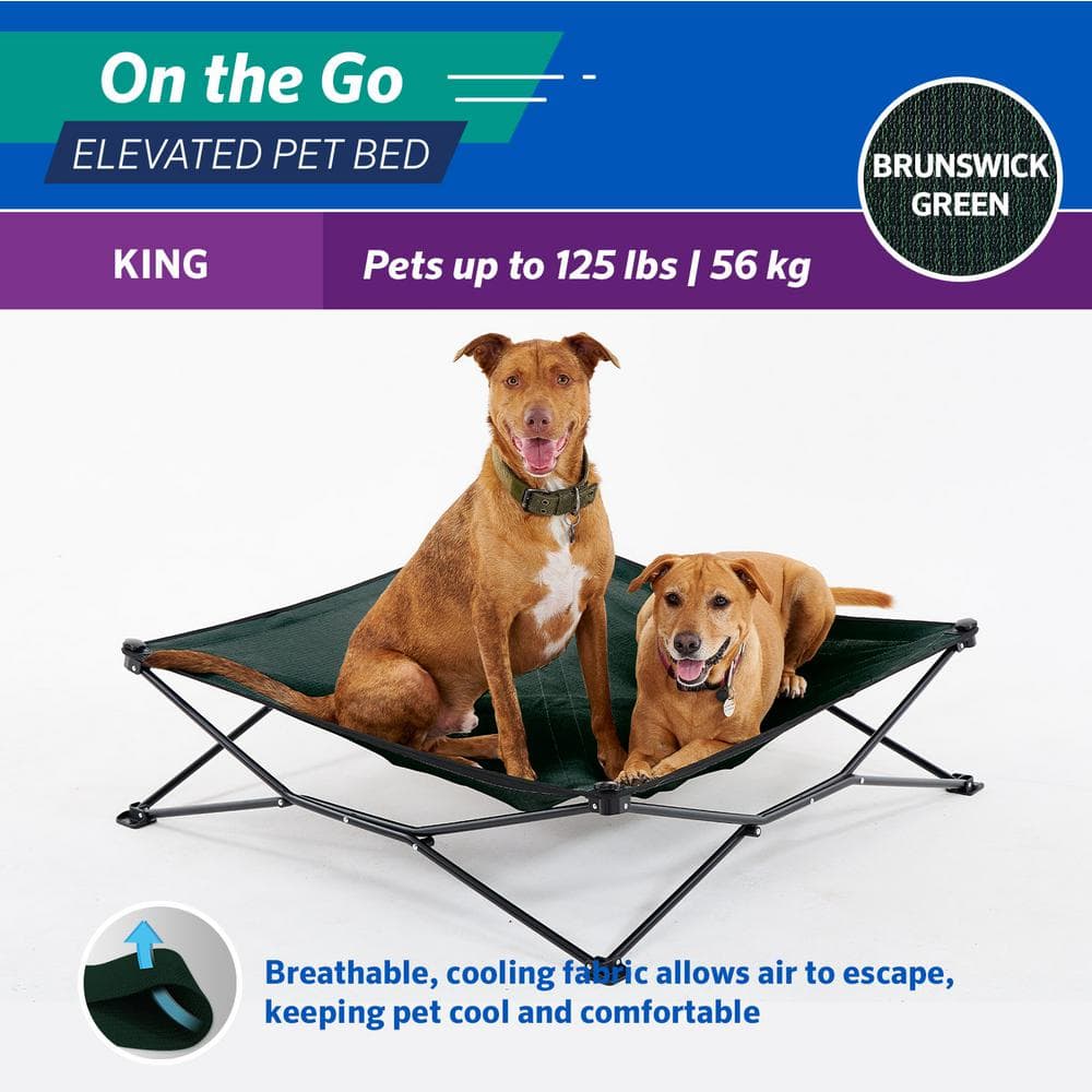 On the Go Elevated Pet Bed, King, Brunswick Green