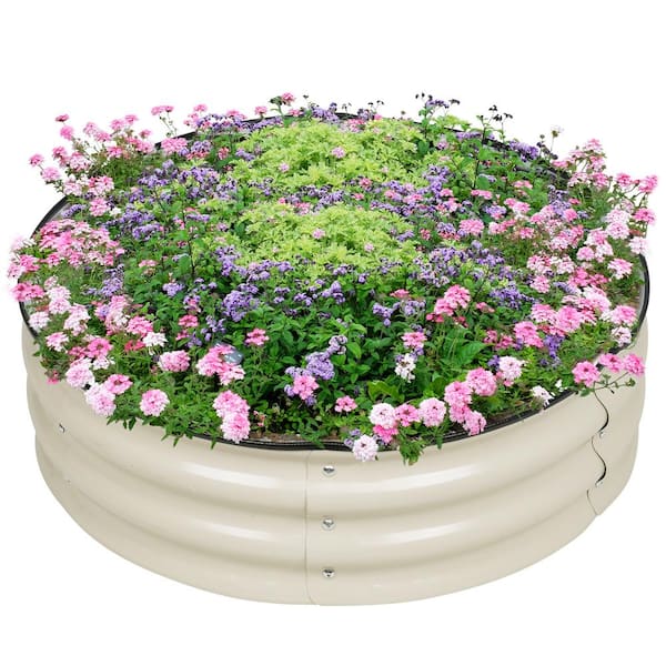 Aoodor 30 in. W x 9 in. H Beige Round Galvanized Metal Raised Garden Bed Ground Modular Planter Box