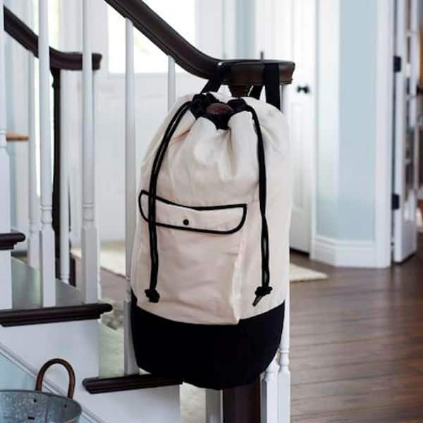 HOUSEHOLD ESSENTIALS White with Black Trim Backpack Duffel Laundry Bag 162  - The Home Depot
